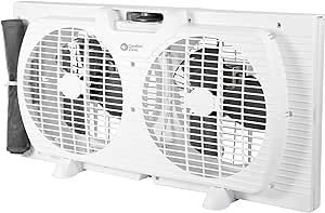 Comfort Zone CZ319WT2 9" Twin Window Fan with Reversible Airflow Control, Auto-Locking Expanders and 3-Speed Switch with Quiet Setting, White