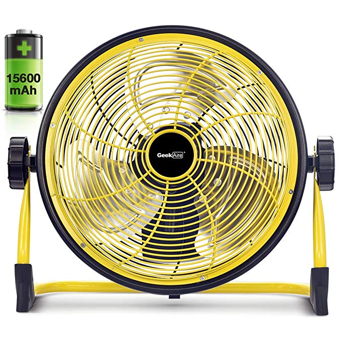 Geek Aire Fan, Battery Operated Floor Fan, 15600mAh Rechargeable Powered High Velocity Portable Fan, Air Circulator Fan with Metal Blade, up to 24h Run Time for Camping Traval Hurricane, 12 Inch