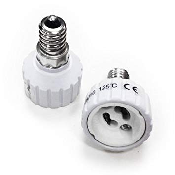 2 pack of SES E14 Small Edison Screw Cap To GU10 2 Pin Light Bulb Fitting Lamp Adaptor Converter Plug Power Socket Adapter 240v So you can use Low Energy Saving SMD CFL or LED GU10 Bulbs in a Standard UK Fitting.