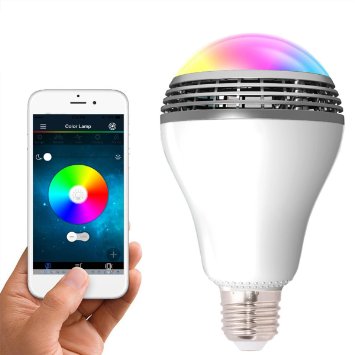 Smart LED Light Bulb Speaker, Goldwheat Multicolored Bluetooth Music Player Dimmable Color Changing Light Remote Control for iOS Android Phones White