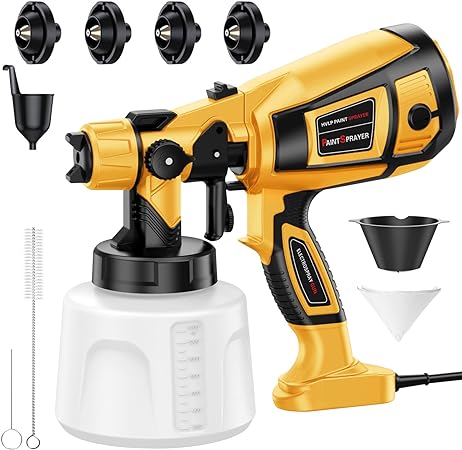 Paint-Sprayer-1000W-HVLP-High-Power-Electric-Spray-Paint-Gun 1400ml High Capacity Container 4 Nozzles and 3 Patterns Easy to Clean for Furniture Cabinets Fence Walls Door DIY Works Garden Chairs etc