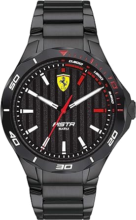 Ferrari Scuderia Pista Men's Quartz Stainless Steel and Bracelet Casual Watch, Color: Black (Model: 0830763)