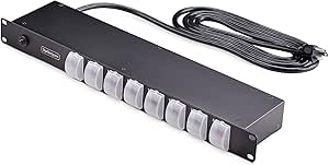 StarTech.com 8-Outlet Horizontal Rack Mount PDU, 1U Power Strip, Outlet On/Off Switches, 15A Breaker, 8ft/2.4m Cord NEMA 5-15