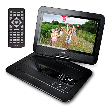 UEME 10.1" Portable DVD Player CD Player with Swivel Screen | Remote Control | Rechargeable Battery | SD Card Slot | USB port | Top Loading Mini DVD Player PD-1010 - Black