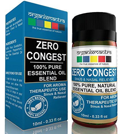 Zero Congest Pure Blend of Tea Tree, Lavender, Peppermint, Eucalyptus Essential Oil, Helps in Sinus Relief - 10ML