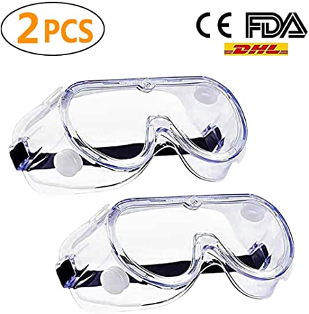 Safety Goggles Protective Safety Glass 360°Eyes Protector Clear Safety Glasses,Chemical Splash Safety Goggle, Eye Protection For Home & Workplace (2PCS)