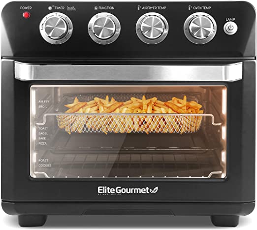 Elite Gourmet EAF9100 Maxi-Matic Electric 25L Air Fryer Oven, 1640 Watts Oil-Less Convection Oven 12" Pizza Extra Large Capacity, Grill, Bake, Roast, Air Fryer