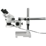 AmScope SM-3BZ-80S Binocular Stereo Microscope WF10x Eyepieces 35X-90X Magnification 07X-45X Objective Power 05X and 20X Barlow Lenses 80-Bulb Ring-Style LED Light Source Single-Arm Boom Stand 110V