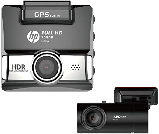 HP F560G | Full HD 1080P Dual Lens Car Dash Cam, Front and Rear Built-in GPS G-Sensor, Wide Angle Sony Starvis Sensor Night Vision Digital Video Camera, Park Monitor Emergency Detect Loop Recorder