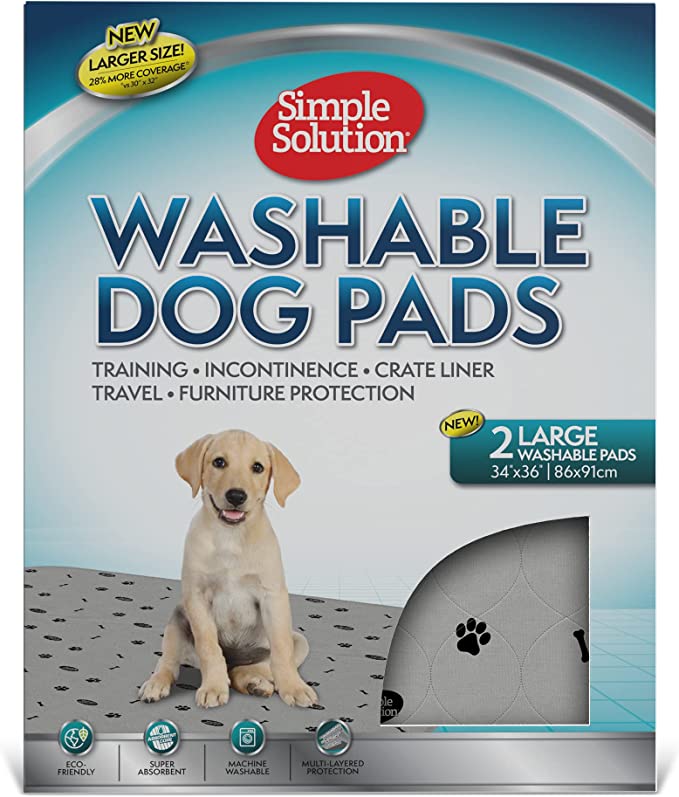 Simple Solution Large Washable Puppy Pad | Reusable Dog Pee Pad | Absorbent and Odor Controlling | 34x36 Inches, 2 Count