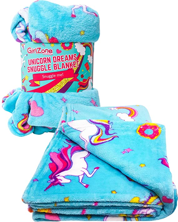 GirlZone: Fun Unicorn Fleece Throw Blanket For Girls, Room Decor