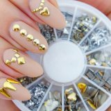 Professional High Quality Manicure 3D Nail Art Decorations Wheel With Gold And Silver Metal Studs In 12 Different Shapes By VAGA