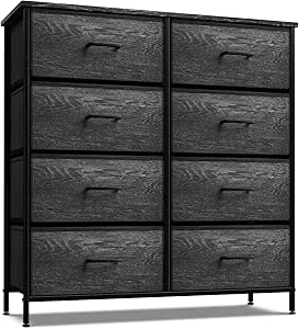 Sorbus Dresser with 8 Faux Wood Drawers - Chest Organizer Unit with Steel Frame Wood Top & Handle Easy Pull Fabric Bins for Clothes - Storage Furniture for Bedroom, Hallway, Living Room & Closet