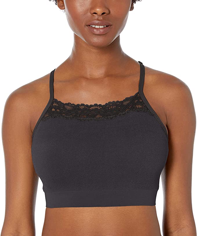 Amazon Brand - Mae Women's Seamless High Neck Bralette with Lace Trim