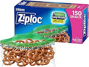 Ziploc Snack Bags with EasyGuide Texture, Small Plastic Storage Bags with Grip 'N Seal Technology, 150 Count