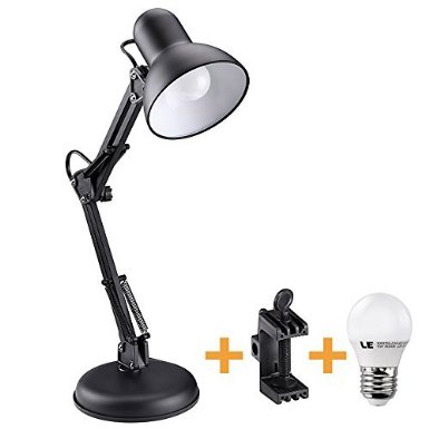 LE Swing Arm Desk Lamp 5W G45 E27 LED Bulb included Equal to 40W Incandescent bulbs Daylight White Regular E27 Sized Socket C-clamp Mounted Table Lamp Architects Desk Lamp