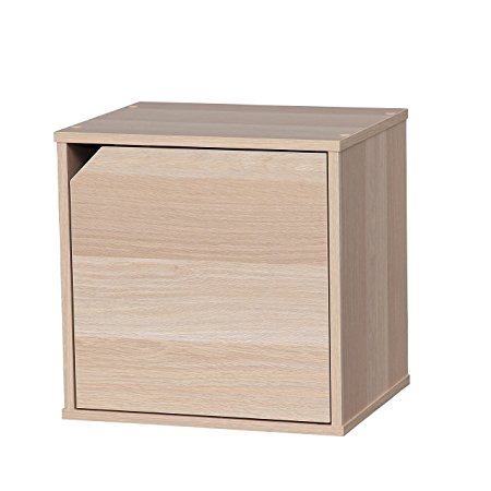 IRIS Baku Modular Wood Cube Box with Door, Light Brown