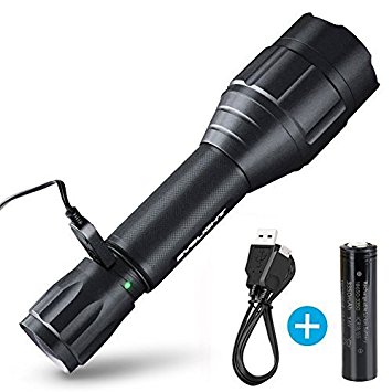 BYBLIGHT F12 1000Lm CREE LED Torch, 5-Mode, Rechargeable, Zoomable, IP67 Waterproof Tactical Flashlight Torch (For Camping, Hiking and Emergency Use) with 18650 Battery