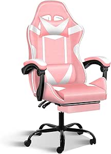 YSSOA Gaming Office High Back Computer Ergonomic Adjustable Swivel Chair with Headrest and Lumbar Support, 440lb Capacity,Black, Pink/White with Footrest