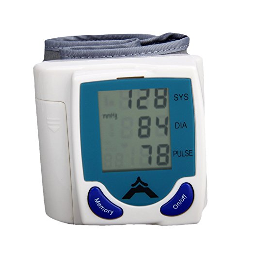 Automatic Wrist Watch Blood Pressure Monitor 60 Memories LCD Screen Home Kit