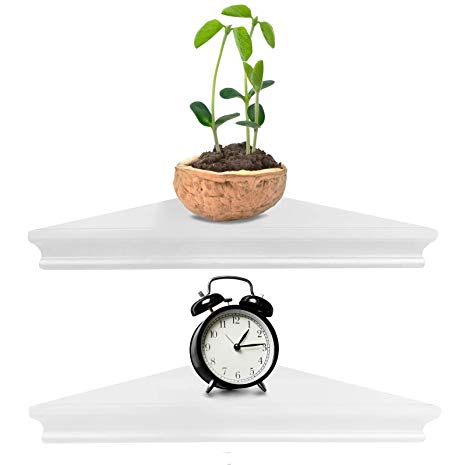 Greenco Corner Floating Shelves White Finish, 2-Pack