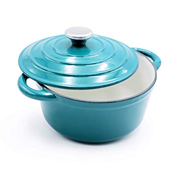 AIDEA Enameled Cast Iron Dutch Oven - 5-Quart Turquoise Blue Round Ceramic Coated Cookware French Oven with Self Basting Lid