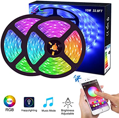 Bluetooth LED Strips Lights, ALED LIGHT 5050 RGB 2x5 meters LED Strip Lights 300 LED Waterproof Light Band Controlled by Remote Control 44K or Smart Phone for Home, Outdoors and Decoration [Energy efficiency class A  ]