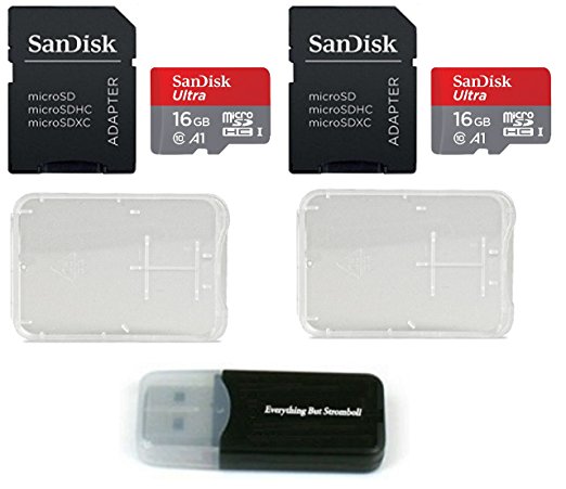 2 Pack - SanDisk Ultra 16GB Micro SD SDHC Memory Flash Card UHS-I Class 10 SDSQUAR-016G-GN6MA Wholesale Lot with 2 Plastic Jewel Cases and Everything But Stromboli (TM) Card Reader