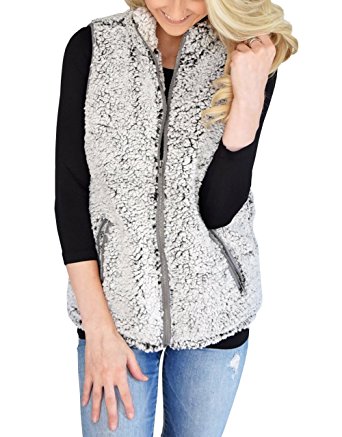 MEROKEETY Women's Casual Sherpa Fleece Lightweight Fall Warm Zipper Vest With Pockets