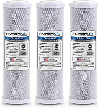 Hydronix HX-CB-25-1010/3 Reverse Osmosis & Drinking NSF Coconut Carbon Block Water Filter 2.5 x 10, 10 Micron-3 Pack, White