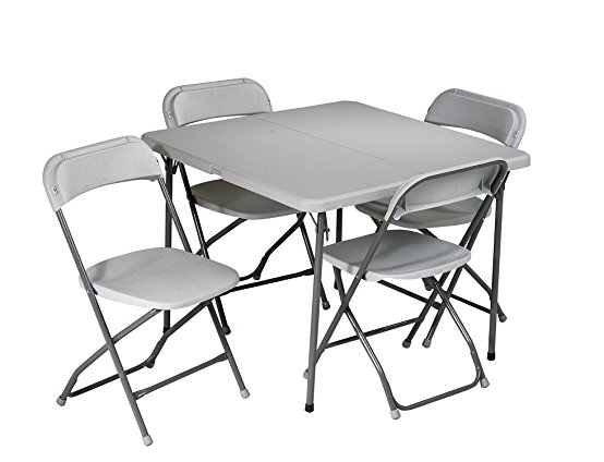 Office Star Resin 5-Piece Folding Chair and Table Set, 4 Chairs and 3-Feet Square Table