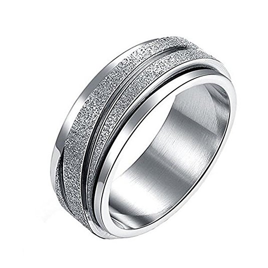 JAJAFOOK 8MM Unisex Stainless Steel Finger Spinner Gear Silver Brushed Matte Rings,Wedding Rings