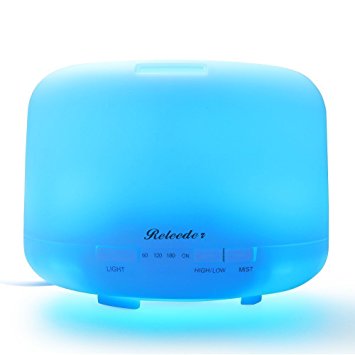 RELEEDER 500ml Ultrasonic Aromatherapy Essential Oil Diffuser Cool Mist Humidifier&Whisper-Quiet with 7 colors LED lights changing and Adjustable Mist Mode,Waterless Auto Shut-off