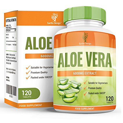 Aloe Vera 6000mg - Maximum Strength Supplement For Men & Women - Get TWICE the Amount of Other Brands - Suitable for Vegetarians- 120 Tablets (2 Months Supply) by Earths Design