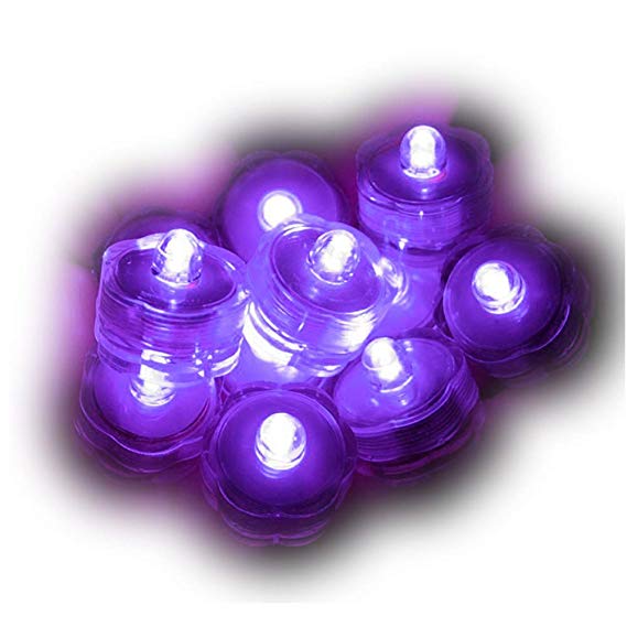 Sokaton Submersible Tea Lights Battery Operated LED Flameless Tealights Waterproof Vase Light for Christmas Xmas Wedding Party Holloween Decoration - Pack of 12 (Led Purple)
