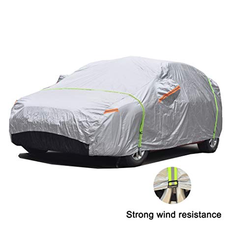 GUNHYI Windproof Car Covers Waterproof All Weather For Automobile, Snow Sun Rain UV Protective Outdoor, Fit Hatchback (Length 165-178 Inch)
