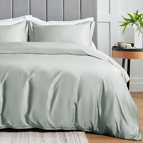 CozyLux 100% Organic Bamboo-Rayon Duvet Cover Set King Size Light Green 3PCS 300TC Luxury Comforter Cover 104" x 90", Oeko-Tex Cooling Duvet Covers with Zipper Closure and Corner Ties,Sea Glass