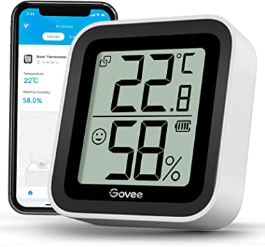 Govee Room Thermometer Hygrometer, Mini Digital Indoor Temperature Humidity Sensor with Notification Alert, Bluetooth Temp Humidity Monitor with Data Storage for House Garage Wine Cellar