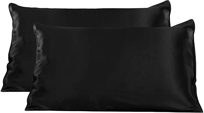 TexereSilk Mulberry Silk Pillowcase (2-Pack, Black 2 PK, Q) Luxury Pillowcases