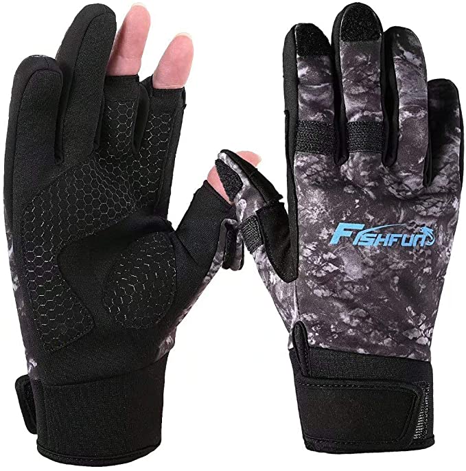 Fishfun Winter Fishing Gloves, Neoprene Touchscreen 3 Cut Fingers, Flexible Warm for Men Women in Cold Weather, Water Repellent for Ice Fishing, Fly Fishing, Photography, Jogging, Hiking, Cycling