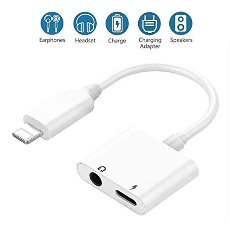 Headphone Adapter 3.5mm for iPhone X Max Aux Charger for iPhone 8/8Plus iPhoneXR iPhone X/10 iPhone Xs/XSmax, 2 in 1 Earphone Audio Connector Jack Splitter Cable Accessories Suppor for iOS 12 System