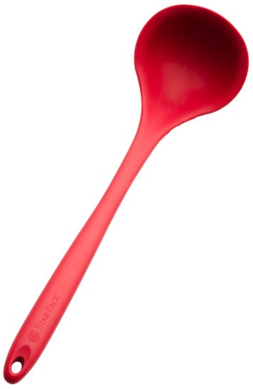 StarPack XL Size Silicone Ladle Spoon 135 in Hygienic Solid Coating Soup Ladle with Bonus 101 Cooking Tips Cherry Red