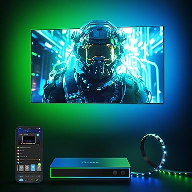 Govee AI Gaming Sync Box Kit HDMI2.0, 4K Gaming Box & 11.8FT RGBIC TV LED Backlight for 55-65 inch TVs, AI Lighting Effects, Works with Alexa Google Assistant, Gaming Movie Color Match, CEC 3 In 1 Out