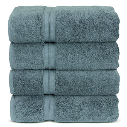 Luxury Spa Thick Turkish Bath Towels, Long-Staple, Extra Soft and Plush, 800 GSM (Set of 4, Lake Blue)