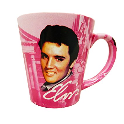 Elvis Presley The King Graceland Pink w/Guitars Ceramic Latte Coffee Mug