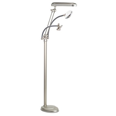 OttLite K94CP3 3-in-1 Adjustable-Height Craft Floor Lamp with Magnifier and Clip, Champagne