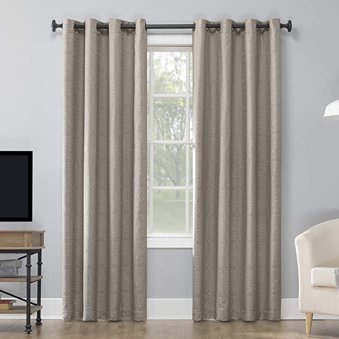 Sun Zero Tenzin Medallion Jacquard Theater Grade Extreme 100% Blackout Grommet Curtain Panel, 50" x 84", Taupe/Linen