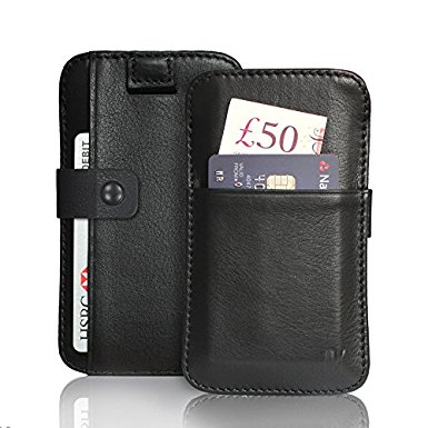 Vaultskin Windsor Sleeve Wallet for iPhone 5 & 5S - Holds up to 8 cards / Premium Genuine Leather (Black with Clasp)