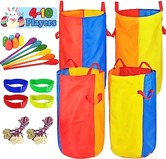 Dreampark Outdoor Games Potato Sack Race Bags for Kids | Adults 3 Legged Race Games for Family Backyard Party Birthday Party Outside Lawn Games Egg and Spoon Race Easter Carnival Games