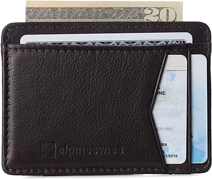 Alpine Swiss RFID Minimalist Oliver Front Pocket Wallet For Men Leather York Collection Soft Nappa Brown